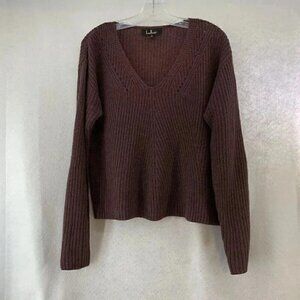 Lulus Burgundy V-Neck Knit Long Sleeve Sweater Size Large NWT